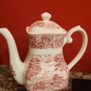 Elegant Red and White Teapot